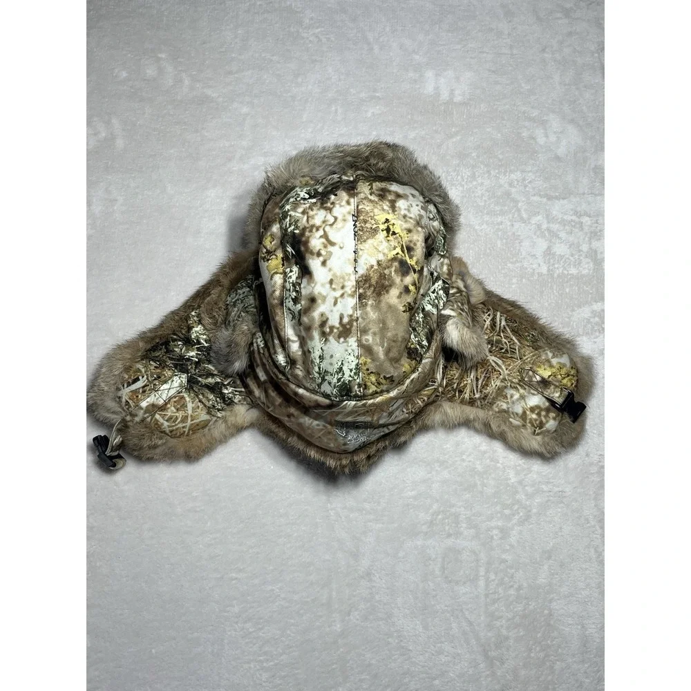 Mad Bomber Camouflage Trapper Hat Natural Rabbit Fur Aviator XXL Mens EUC Warm